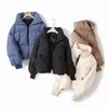 Vinter Mode Puffer Jacka Kvinnor Solid Stativ Krage Tjock Vaded Coat Femme Preppy Style Girls Oversized Parkas Coats 211216