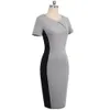 Nice-forever Brief Vintage Contrast Color Patchwork Work vestidos Business Party Bodycon Office Women Sheath Dress B495 210419