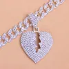 Rapper Bling Crystal Curb Hip Hop Heartbreak Ketting Voor Vrouwen Mannen Iced Out Punk Baguette Choker Cubaanse Link Chain Neckalce Gift Hanger NEC