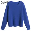 Syiwidii Femme Pulls Batwing Manches Solide Pulls Casual Vêtements d'hiver Femmes Automne Coréen Tops Japonais Mode Bleu 210417