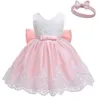 Bébé Filles Robe Vêtements Costumes Dentelle Bowknot Princesse Mariage Tutu Robe + Bandeau Ensembles Photographie Props Bowknot Robes Q0716