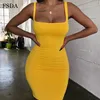 Mouwloze bodycon mini-jurk met vierkante hals Basic Dames Zomer Zwart Backless Party Sexy Geel Clubwear 2021