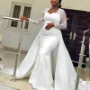 2022 Manches à manches longues robes de mariée en dentelle sirène Bate Bateau décolleté perlé africain plus taille avec sur-divise sur mesure Vestido de Novia