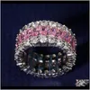 Ringen Drop Levering 2021 Aankomst Luxe Sieraden 925 Sterling Sier Princess Cut Pink Sapphire CZ Diamond edelstenen Belofte Dames Wedding Band