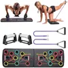 9 in 1 Push Ups Stands Rack Board with Latex Resistance Bands Exercise Muscle Trainer Push up Stand Borad Gym Fitness Equipment X0524