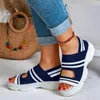 Kadın Yaz Sandalet Takozlar Şerit Platformu Kadın Kaymaz Ayakkabı Kadın Slipon Peep Toe Örme Sneakers