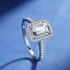 Anello nuziale principessa in argento sterling 925 originale di alta qualità 5 * 7mm CZ zircone rettangolo anelli di diamanti per le donne gioielli di fidanzamento