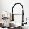 Matte Black Kitchen Faucet Deck Mounted Mixer Tap 360 Degree Rotation Stream Sprayer Nozzle Kitchen Sink Cold Taps 210724