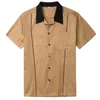 Mens Casual Shirts Mens 2022 Grey Brown Green Men Shirt Retro Vintage Cotton Button Up Classic Bowling Plus Size Short Sleeve