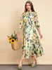 robe madi dress women rose Camellias flower yellow bow collar chiffon lady femme A-line dresses for party plus size chic 210421