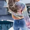 MVGIRLRU Tie dye knitted Women's Sweater Loose O-neck Long Sleeve Outwear Female Candy Color Streetwear Lady Rainbow Pullover 210812