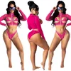 Summer Beachwear 2 Piece Tracksuits Club Outfits Women's Tracksuit Hollow Out Zipper Up Long Sleeve Crop Top and Low Waist Short Sweatsuit