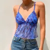 Women Summer Sexy Y2K Streetwear Printing Hit Color Deep V-Neck Backless Tank Tops Bandage Party Club Wave Cut 210428