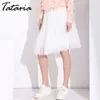 Tataria Femmes Tulle Jupe Plissée s s D'été Noir Saia Midi Taille Haute Pour Blanc Maille s Jupe Femme 210514