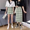 Primavera Estate Plaid Una Linea di Gonne Lunghe Elastico A Vita Alta Delle Donne Coreano Femminile harajuku Streetwear Midi vestiti saia 210421