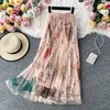 OCEANLOVE High Waist Skirts Women Print Mesh A-line All Match Mujer Faldas Korean Vintage Fashion Long Skirt Clothing 17449 210629