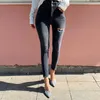 Mozuleva Two Buttons Skinny Jean Ripped Trousers High Waist Slim Pencil Female Denim Stretch Long Pants 210809