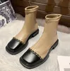 Hot Höst Vinter Kvinnors Stövlar Läder Ankel Boot's Zipper Laces Casual Shoes Fashion Chunky Heels Kvinnor Lyxiga Sneakers Storlek 35-40