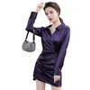 JXMYY FALL PRODUCTS Fashion French Royal Sister Style Purple Temperament Slim Fit midjeväska Hip Skjorta kjolskjorta klänning 210412
