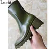 봄 새로운 브랜드 PVC Rainboots 여성 신발 라운드 발가락 플랫폼 하이힐 신발 여성용 캐주얼 스퀘어 힐 디자이너 신발 Y0910
