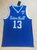 Hommes NCAA Seton Hall Myles Powell 13 Maillots de basket-ball universitaire Bleu Blanc Université Cousu Chemises S-XXL