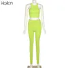 Klalien verão sólido slim stretch costela camisola de aleta e calças combinando conjunto casual streetwear feminino tracksuit 211105