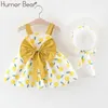 Summer Baby Girl Dress Owoce Bow kamizelka Moda Kapelusz jako prezent 2 PC Zestaw Kids ClothingToddler Dziewczyny Ubrania 210611