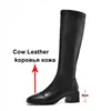 Meotina Real Leather High Heel Woman Boots Block Heel Knee High Boots Square Toe Shoes Zipper Female Long Boots Autumn Winter 40 210608