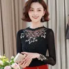 Évider femmes Blouse maille Sexy hauts chemise élégante décontracté à manches longues broderie Blouse mode Floral haut pour femme 7978 50 210527