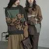 Hirsionsan Leopardo Patchwork Cashmere Camisola Mulheres Solta Casual de Malha Pullovers Autumn Knitwear Feminino Retro Jumper 211123