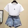 〜プレーン刺繍Tシャツ女性コットンホワイトレンダリングTシャツ緩い夏は半袖ブラウス学生210604