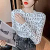 Femmes T-Shirt À Manches Longues Style Coréen Mince De Base Coton T-shirt Casual Imprimer Lettre Top Femmes Vêtements Automne T-shirt 210507