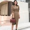 Herfst 2 stuks Set Koreaanse vrouwen Office Ol Niged Collar Double Breasted Jacket + High Taille Potlood Skirts Suit 210518