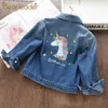 Bear Leader Denimjacka för tjejer Moderockar Barnkläder Höstbarnflickor Kläder Ytterkläder Tecknad Jean Jackor Coat 210708