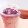 500ml çift duvarlı buz soğuk içecek kahve suyu çay bardağı yeniden kullanılabilir plastik buzlu bardak kupa saman kupalar ile