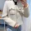 Haute Qualité Coréen Blanc Tweed Veste Femmes Manteau De Laine Automne Hiver Unique Poitrine Survêtement Mince Femme Recadrée Manteaux 210514