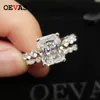 Oevas 100% 928 Sterling Silver Bridal Ringar Set Sparkling 8 * 10mm Hög Karbon Diamant Bröllop Förlovning Party Fine Smycken Gåvor