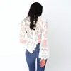 Mode Zomer Boho Mini Blouse Lange Puff Sleeve Crop Tops Sexy Perspectief O-hals Witte Kant Blouses Dames Casual Shirts