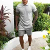 New Fashion Men's Sets 2 Piece Summer Tracksuit Male Casual Polo Shirt+short Fitness Jogging Breathable Sportswear Husband Set Y0831