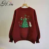 Dames Casual Trui Cartoon Pullovers Kerstboom Oversized Pull Jumpers Light Mouw Lovertjes Sneeuwpop Tops 210430