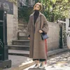 Women Winter Wool Blend Coat Fashion Plaid Loose Batwing Sleeve Long Woolen Trench Warm Outwear Female Jacket 210515