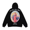 Sudadera con capucha Harajuku con letras pintadas al óleo para hombre y mujer, ropa de calle Retro de Stranger Things, sudadera polar empalmada de gran tamaño