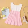 Spring Autumn Kids Dresses For Girls Princess Pure Color Bouffancy Sleeveless Knit 210521