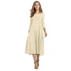Three Quarter Sleeve Dresses For Women Casual Autumn Pleated Midi Elegant O neck Party Femme Robe 2020Plus Size Girl dress X0529