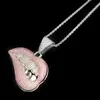 Tone Color Micro Pave Pink Cubic Zirconia Drip Lip Pendant Necklace Iced Out Bling Miami Cuban Chain For Women Hiphop Jewelry Neck314J