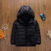 어린이 다운 코트 소년의 외부웨어 후드가있는 소녀 따뜻한 재킷 색상 차단 클래식 어린이 의류 110-160cm