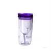 Color Insulated Wine Tumbler Cup Champagne cups 10oz stemless plastic wine glasses with slid lid multi color T2I51808