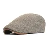 Zima gruba Newsboy Cap Mężczyźni Vintage Herringbone Kobiety Dorywczo Pasek Berets Gatsby Płaskie Kapelusz Peaked Cap Regulowany