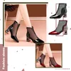 Stiefel 2021 High-Heeled Damenmode Dicker Absatz Spitz Mesh High Tube Kalt Sexy Front Reißverschluss Stiefel Vier Jahreszeiten