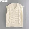 Kvinnor Fashion V Neck Casual Twist Crochet Stickning Vest Tröja Lady Chic Waistcoat Pullovers Retro Jumper Tops S658 210416